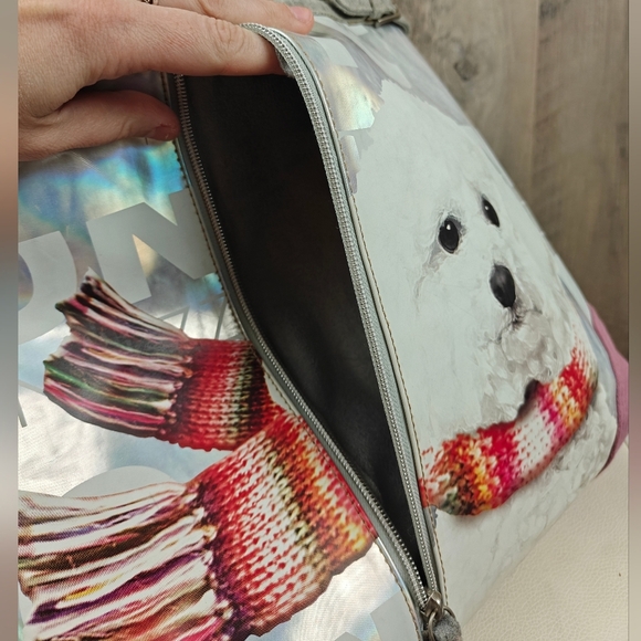 Fuzzy Nation Shoulder Bag Womens Dog Print Faux Fur Lined Double Handle Purse - Picture 14 of 14